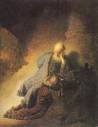 REMBRANDT Harmenszoon van Rijn The Prophet Jeremiab Mourning over the Destruction of Jerusalem oil painting